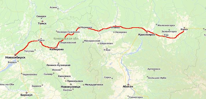 Маршрут красноярск томск на автомобиле карта